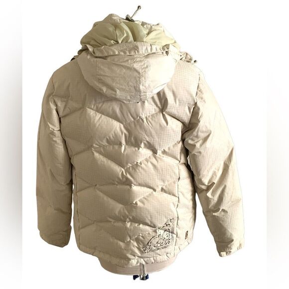 Roxy beige herringbone print endurance 10,000  down ski winter jacket M EUC - Picture 2 of 15